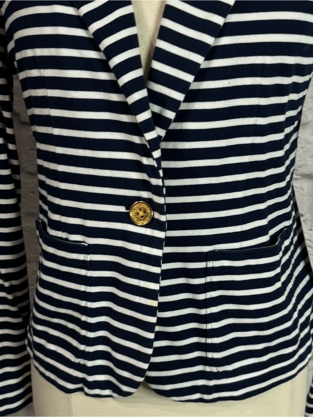 Lauren Ralph Lauren Navy White Striped Knit Blazer Nautical Classic Preppy L - Picture 8 of 12
